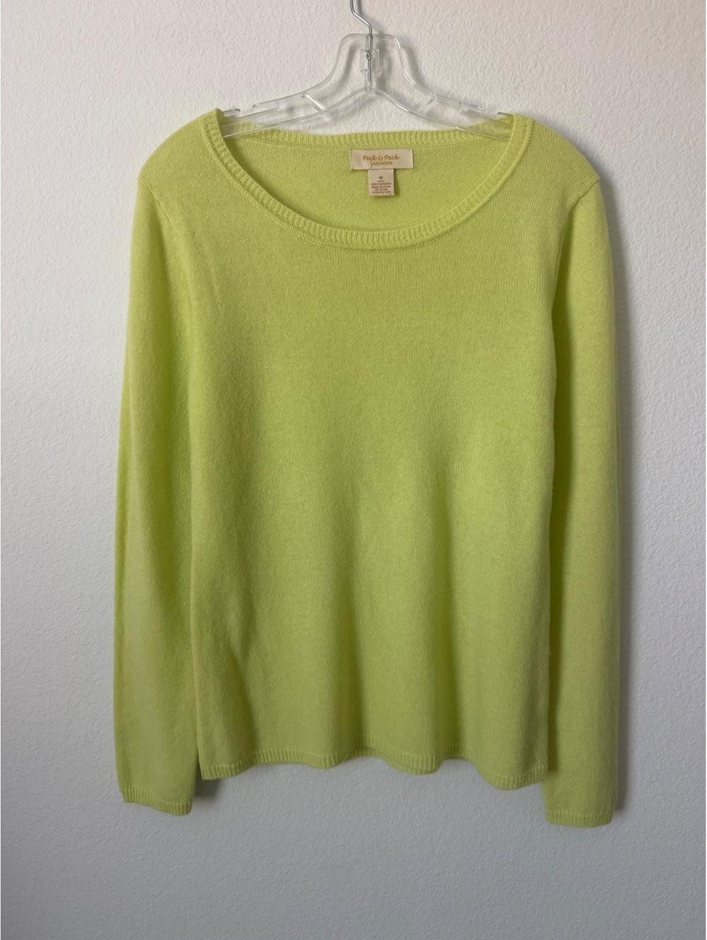 Peck & Peck 100% Cashmere Lime Green Long Sleeve Scoop Neck Sweater Size M